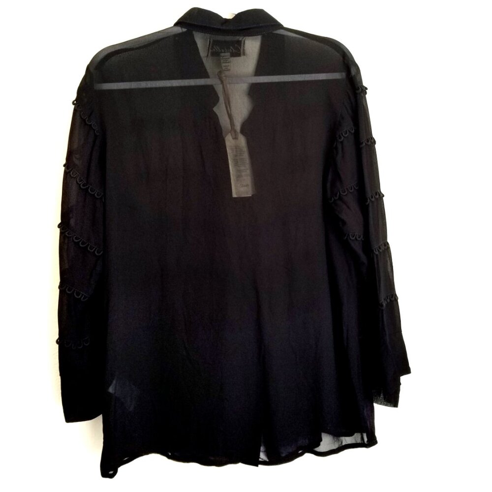 NWT Cleobella Autumn Blouse Jet Black Semi Sheer Size Large Tiered Trim High End - Picture 2 of 16